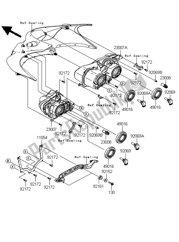 All parts for the Headlight of the Kawasaki ZZR 1400 ABS 2010