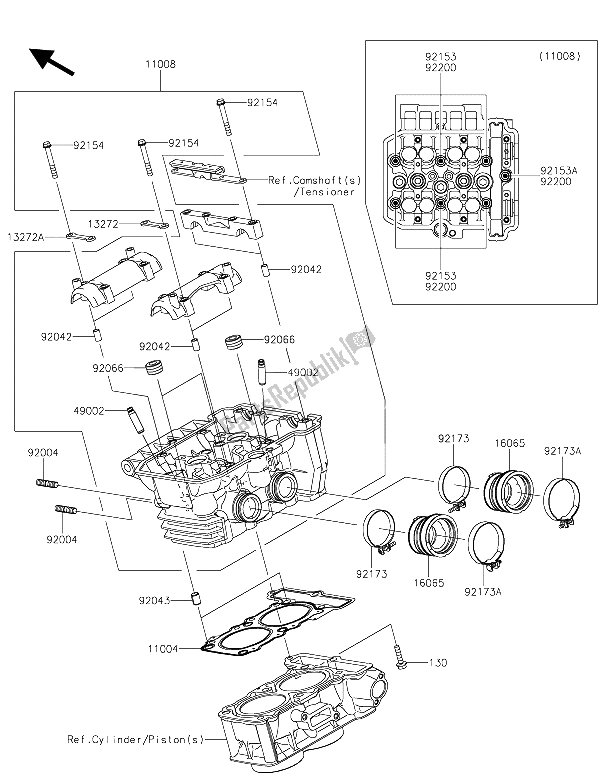 All parts for the Cylinder Head of the Kawasaki Z 300 ABS 2015