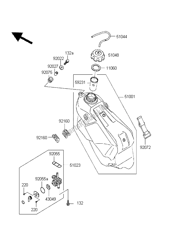 All parts for the Fuel Tank of the Kawasaki KX 250 1999