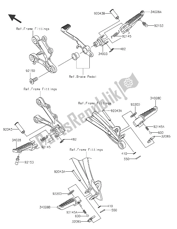 All parts for the Footrests of the Kawasaki Ninja ZX 6R 600 2016