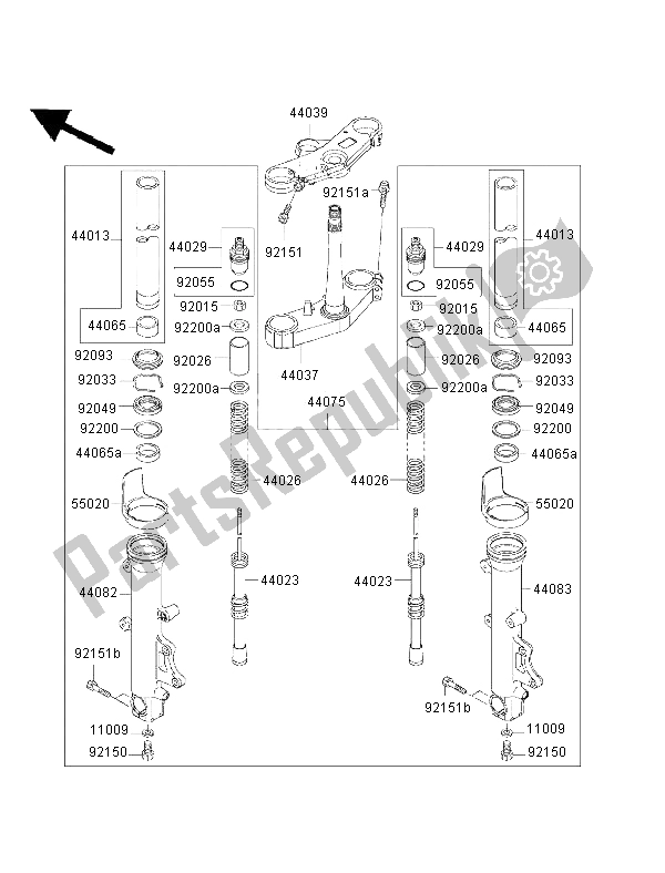 Tutte le parti per il Forcella Anteriore del Kawasaki Ninja ZX 9R 900 2002