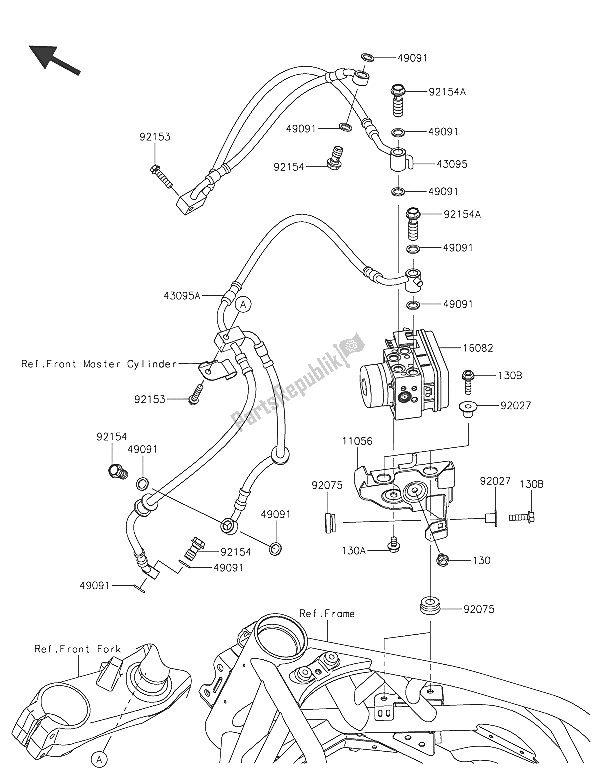 All parts for the Brake Piping of the Kawasaki Ninja H2 1000 2016