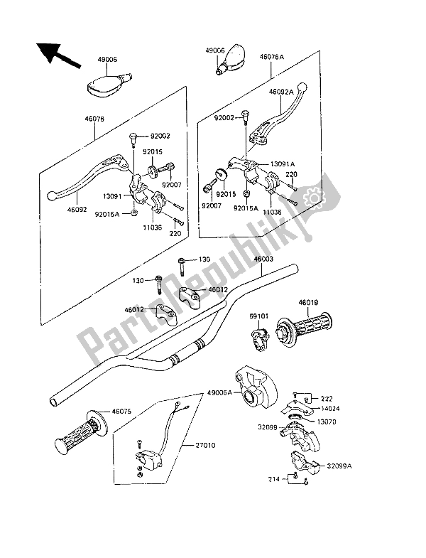 All parts for the Handlebar of the Kawasaki KX 60 1985