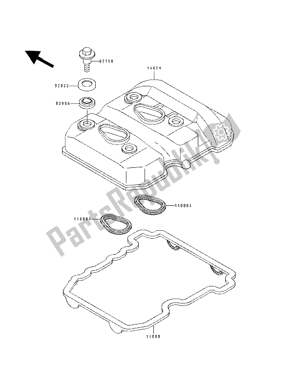 All parts for the Cylinder Head Cover of the Kawasaki EL 250E 1994