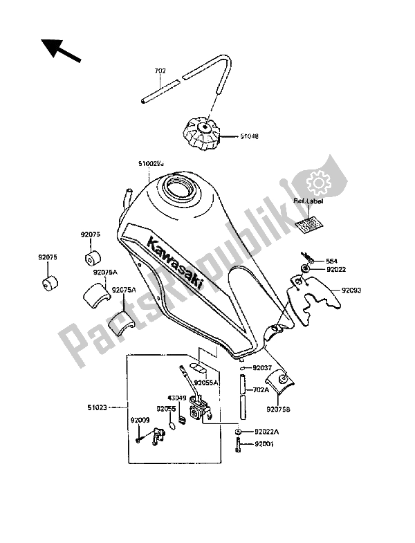 Alle onderdelen voor de Benzinetank van de Kawasaki KLR 600 1989