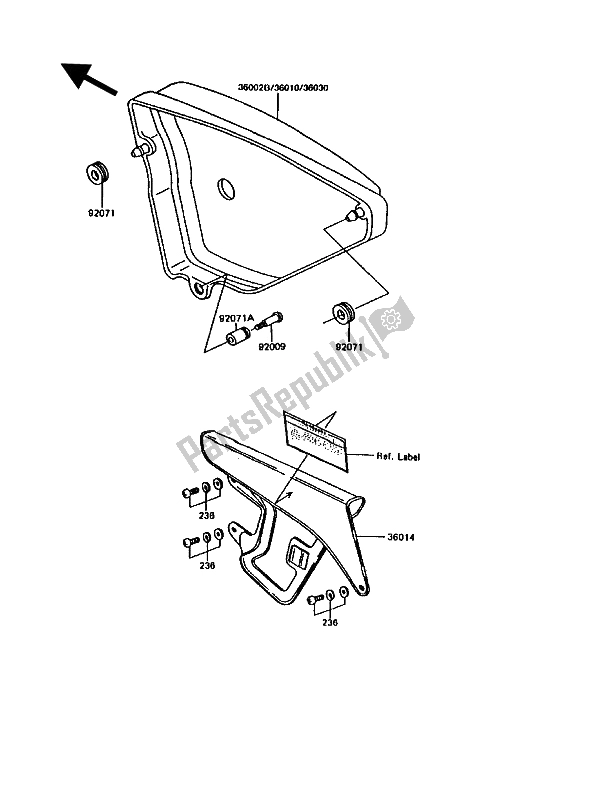 Tutte le parti per il Coperture Laterali E Copertura A Catena del Kawasaki KE 100 1992