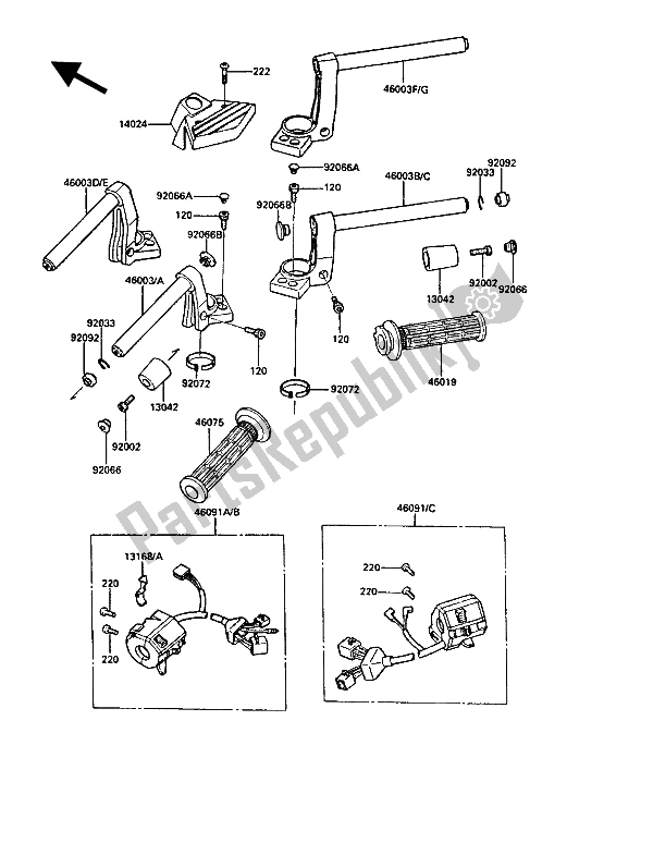 All parts for the Handlebar of the Kawasaki 1000 GTR 1987