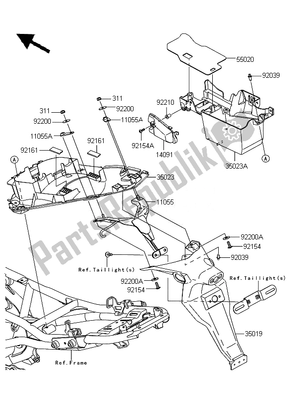 All parts for the Rear Fender of the Kawasaki ER 6N ABS 650 2011