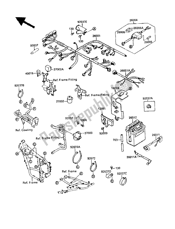 Alle onderdelen voor de Chassis Elektrische Apparatuur van de Kawasaki KLR 500 1988