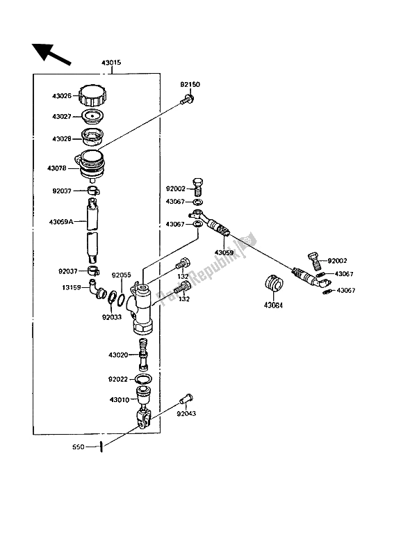 All parts for the Rear Master Cylinder of the Kawasaki KMX 125 1991