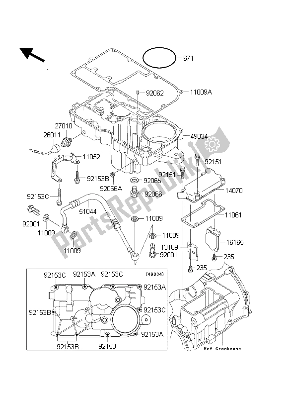 All parts for the Breather Cover & Oil Pan of the Kawasaki ZRX 1200 2004