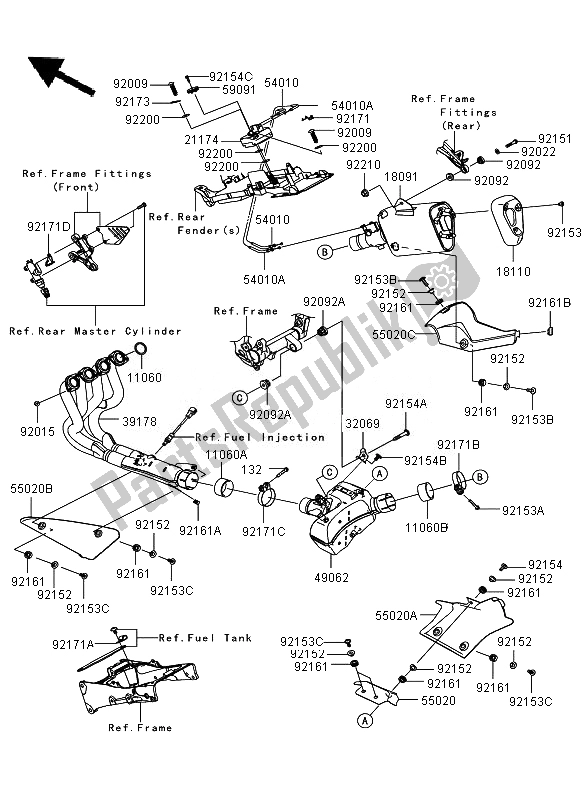 All parts for the Muffler of the Kawasaki Ninja ZX 6R 600 2010