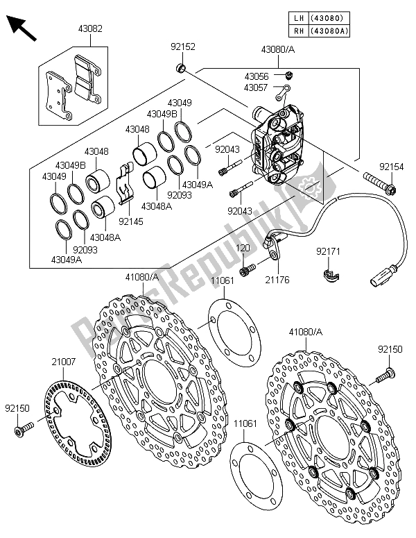 Tutte le parti per il Freno Anteriore del Kawasaki Ninja ZX 6R ABS 600 2013