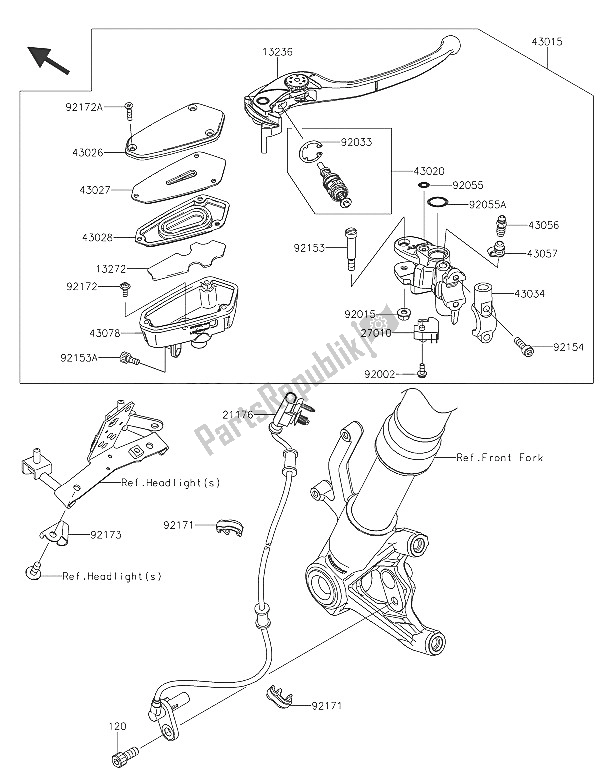 All parts for the Front Master Cylinder of the Kawasaki Z 1000 ABS 2016