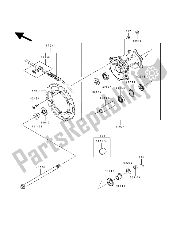 Todas as partes de Cubo Traseiro do Kawasaki KLX 250 1994