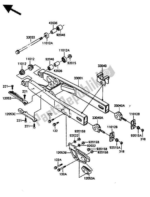 Toutes les pièces pour le Bras Oscillant du Kawasaki KX 500 1985