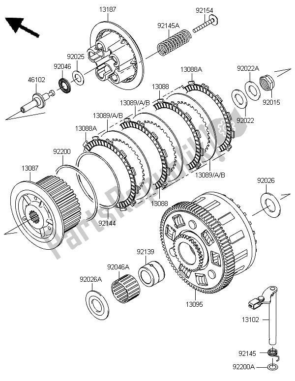 All parts for the Clutch of the Kawasaki Versys 1000 2012