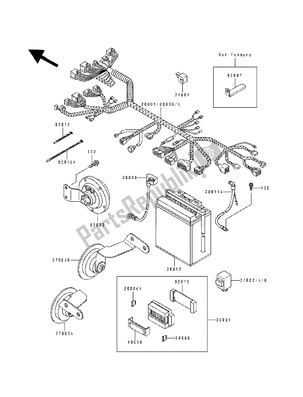 Tutte le parti per il Equipaggiamento Elettrico Del Telaio del Kawasaki EL 250D 1993