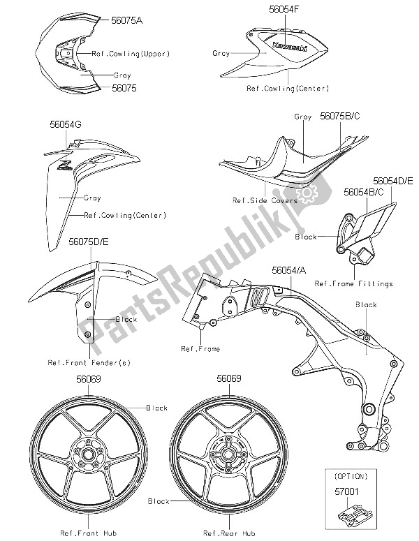 All parts for the Decals (green) of the Kawasaki Z 1000 2016