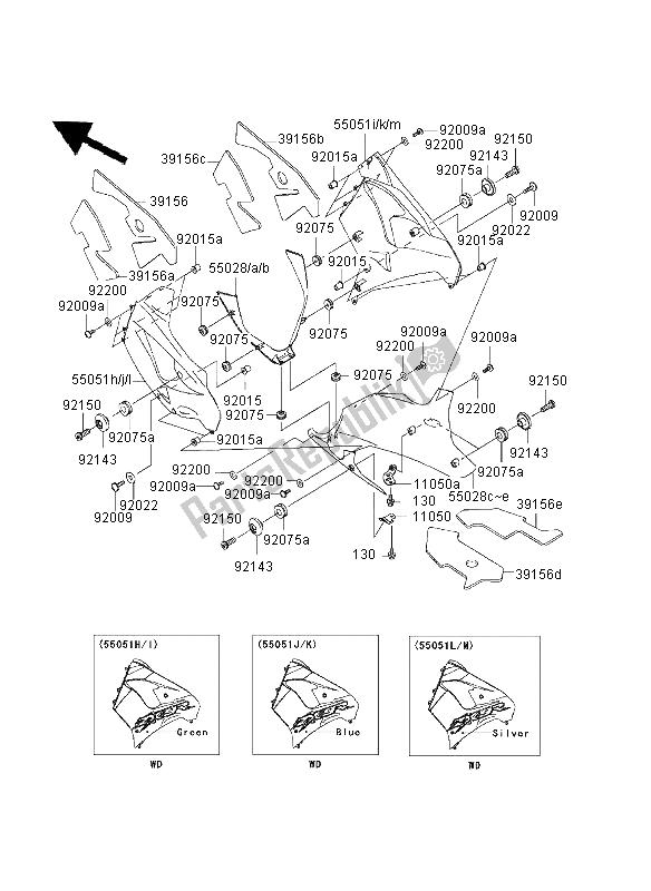 All parts for the Cowling Lowers of the Kawasaki Ninja ZX 9R 900 2003