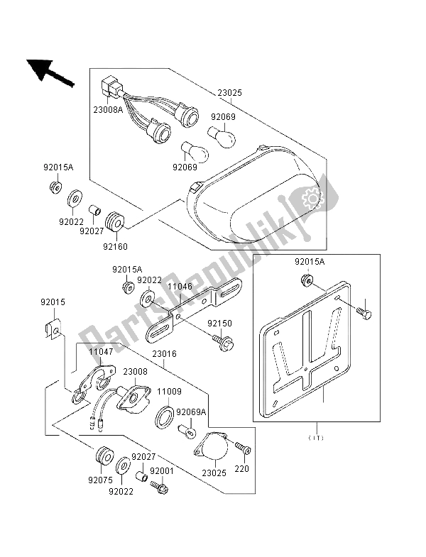 All parts for the Taillight of the Kawasaki ZZR 1100 1996