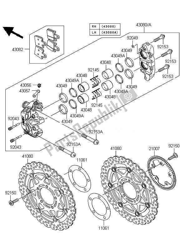 All parts for the Front Brake of the Kawasaki ZZR 1400 ABS 2010