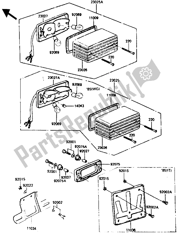 All parts for the Tail Lamp of the Kawasaki GPZ 750 1987