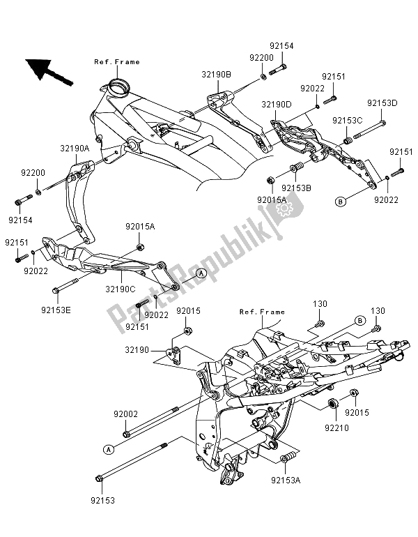 Alle onderdelen voor de Motorsteun van de Kawasaki Z 750R 2012