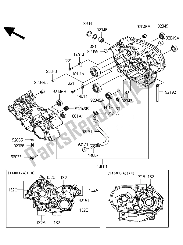 Todas as partes de Bloco Do Motor do Kawasaki KFX 700 KSV 700A7F 2007