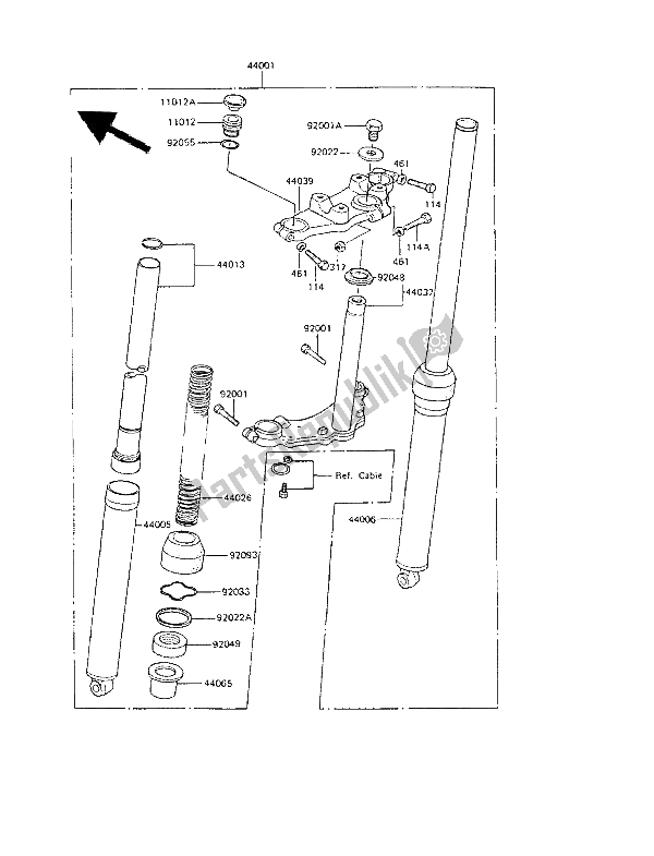 All parts for the Front Fork of the Kawasaki KE 100 1987