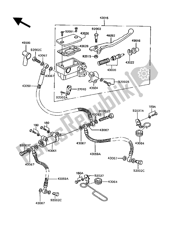 Tutte le parti per il Pompa Freno Anteriore del Kawasaki GT 750 1994