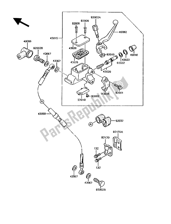 Tutte le parti per il Pompa Freno Anteriore del Kawasaki KMX 125 1991