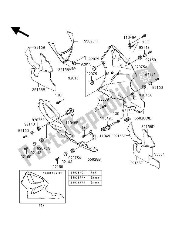 Alle onderdelen voor de Motorkap Zakt van de Kawasaki Ninja ZX 7R 750 1996