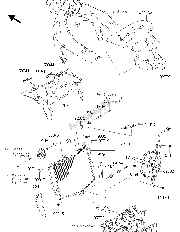 Alle onderdelen voor de Radiator van de Kawasaki Ninja ZX 6R 600 2015