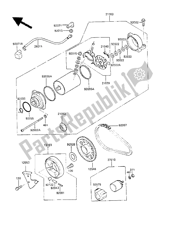 All parts for the Starter Motor of the Kawasaki LTD 450 1985