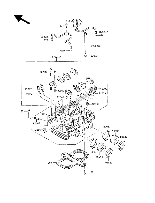 Tutte le parti per il Testata del Kawasaki LTD 450 1986