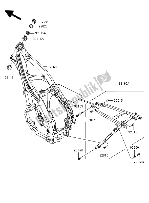 Tutte le parti per il Telaio del Kawasaki KX 250F 2007