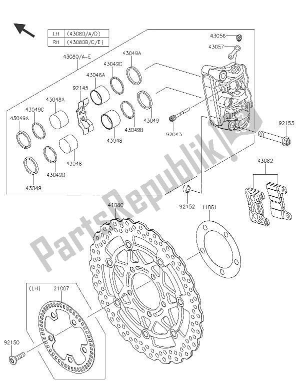 Tutte le parti per il Freno Anteriore del Kawasaki Z 1000 ABS 2016