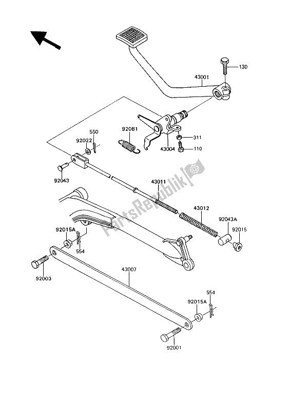 All parts for the Brake Pedal of the Kawasaki GT 550 1993