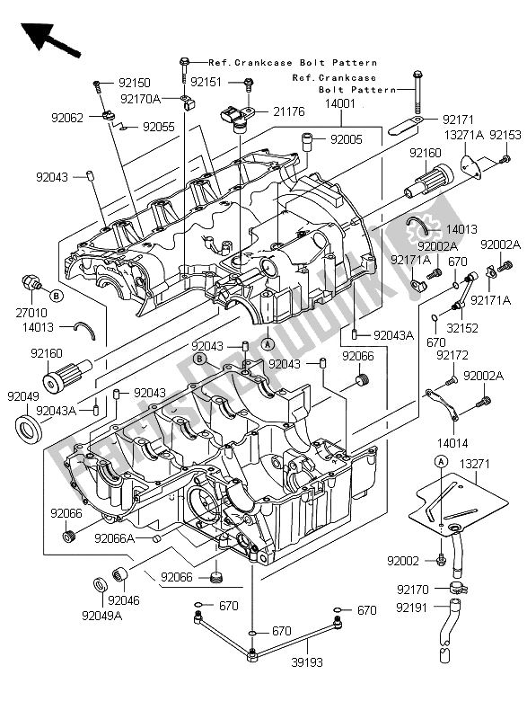 All parts for the Crankcase of the Kawasaki Z 750 2007