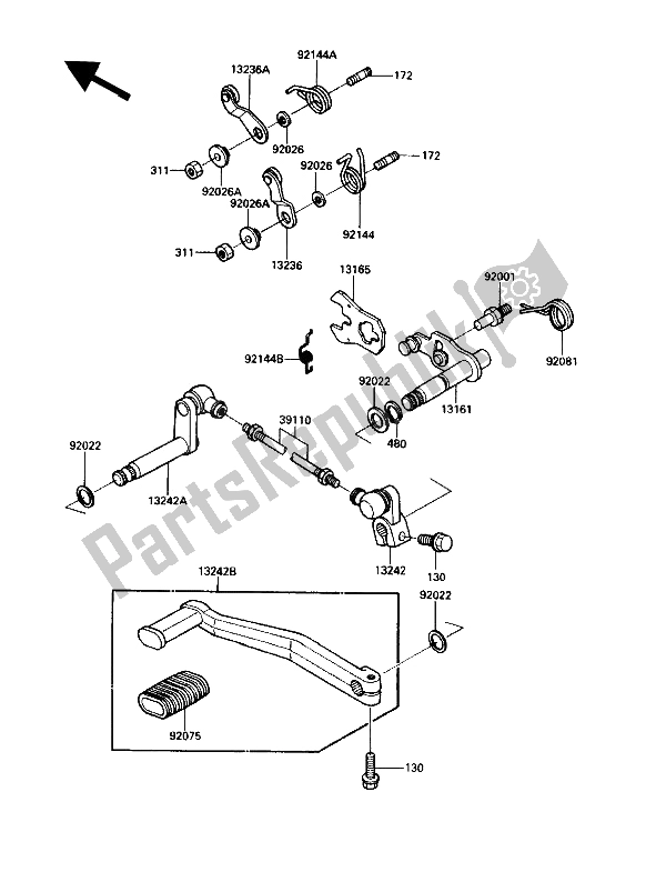 All parts for the Gear Change Mechanism of the Kawasaki Voyager XII 1200 1991