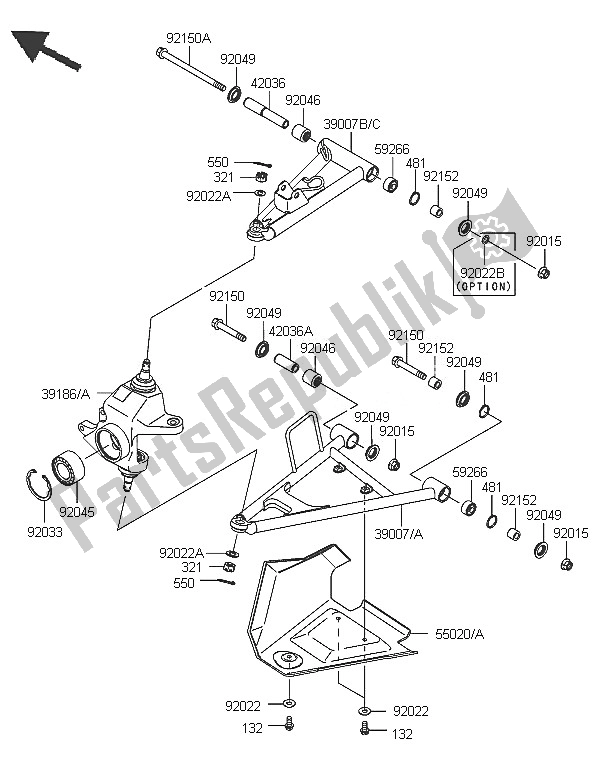 All parts for the Front Suspension of the Kawasaki KVF 750 4X4 2005