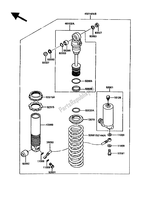 Alle onderdelen voor de Schok Absorbeerders) van de Kawasaki KDX 200 1986
