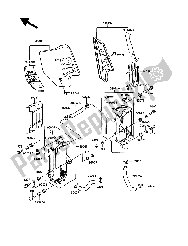 Tutte le parti per il Termosifone del Kawasaki KX 250 1989