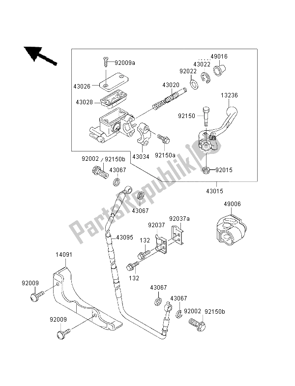 All parts for the Front Master Cylinder of the Kawasaki KX 250 2001