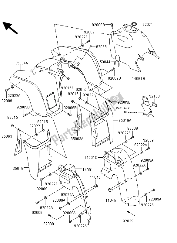 All parts for the Front Fender of the Kawasaki KVF 360 4X4 2011