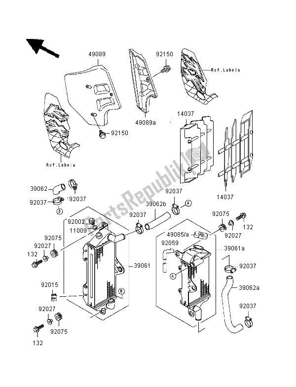 All parts for the Radiator of the Kawasaki KX 500 1996