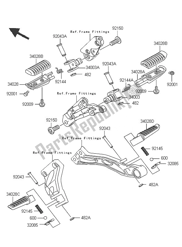 All parts for the Footrests of the Kawasaki ZRX 1200R 2005