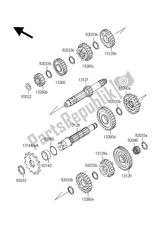 All parts for the Transmission of the Kawasaki KX 500 1995