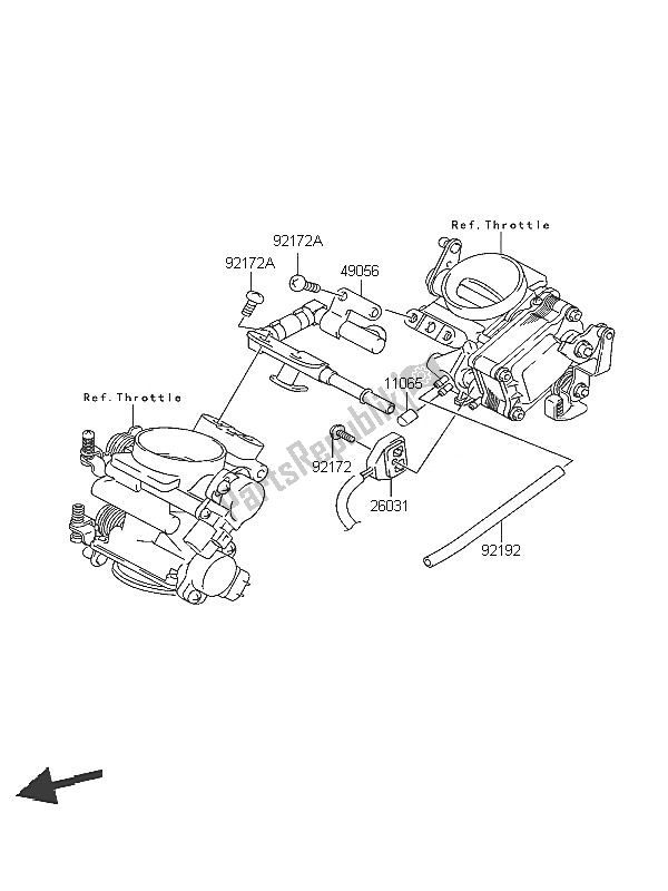 Alle onderdelen voor de Gaspijp van de Kawasaki KLV 1000 2005